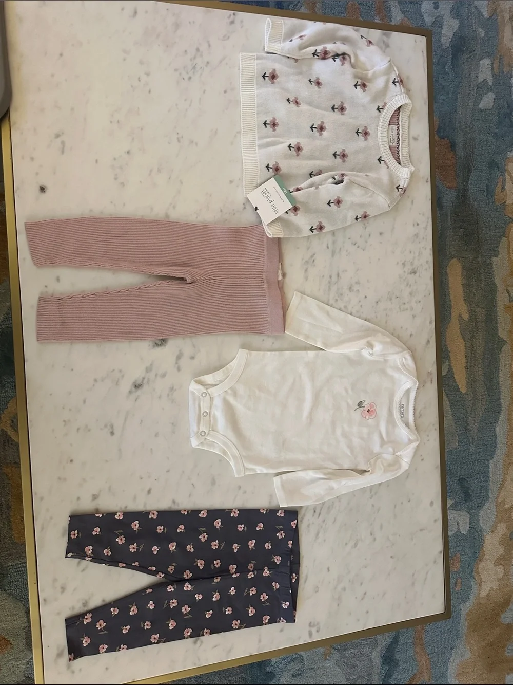 Carter's Cream Floral Sweater Set with Pink & Navy Pants
